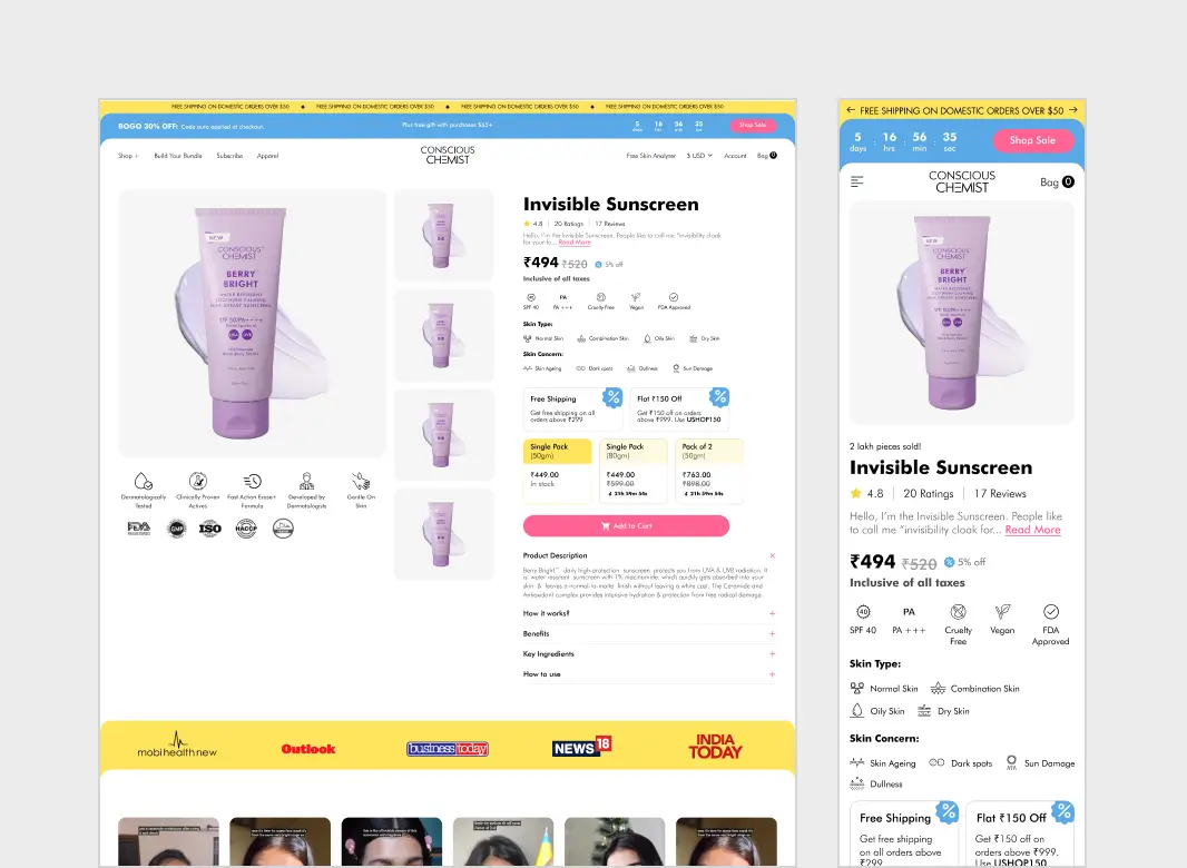 D2C skincare landing page