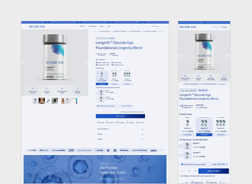 Decode Age product page system