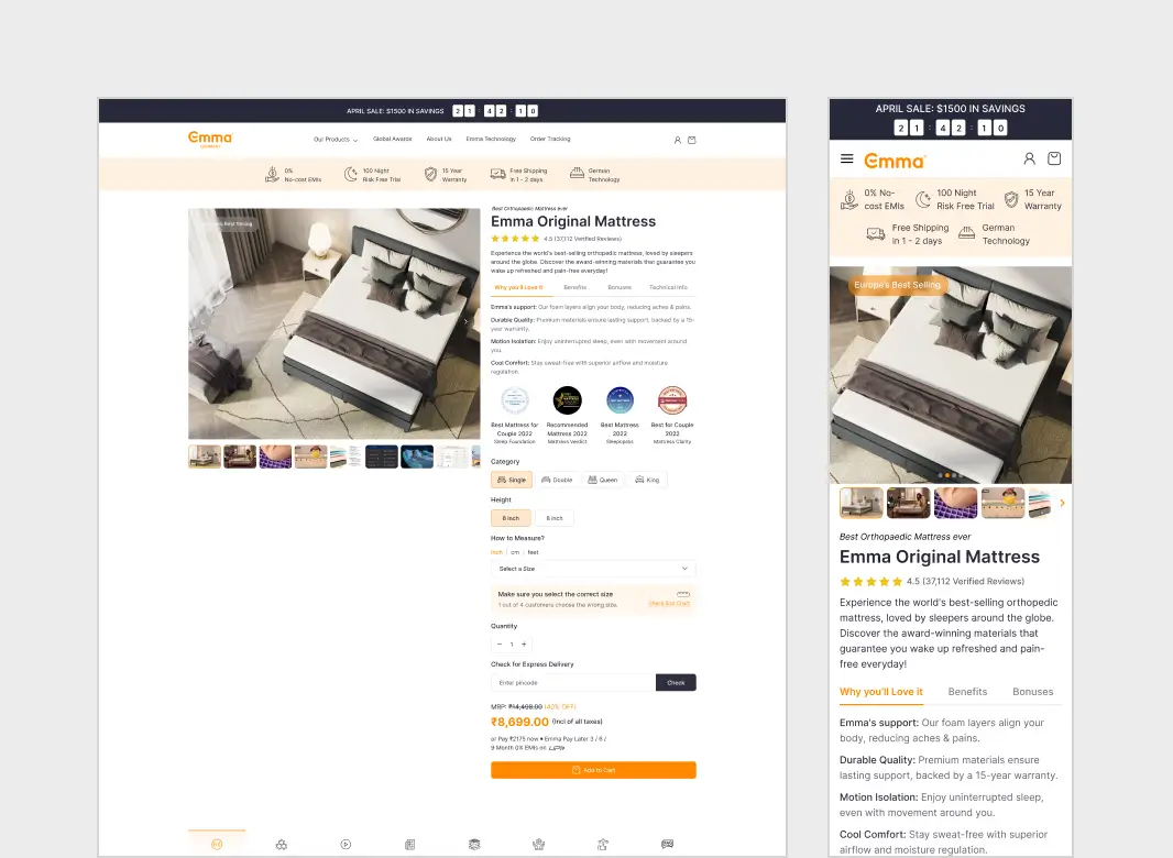 Emma mattress product page